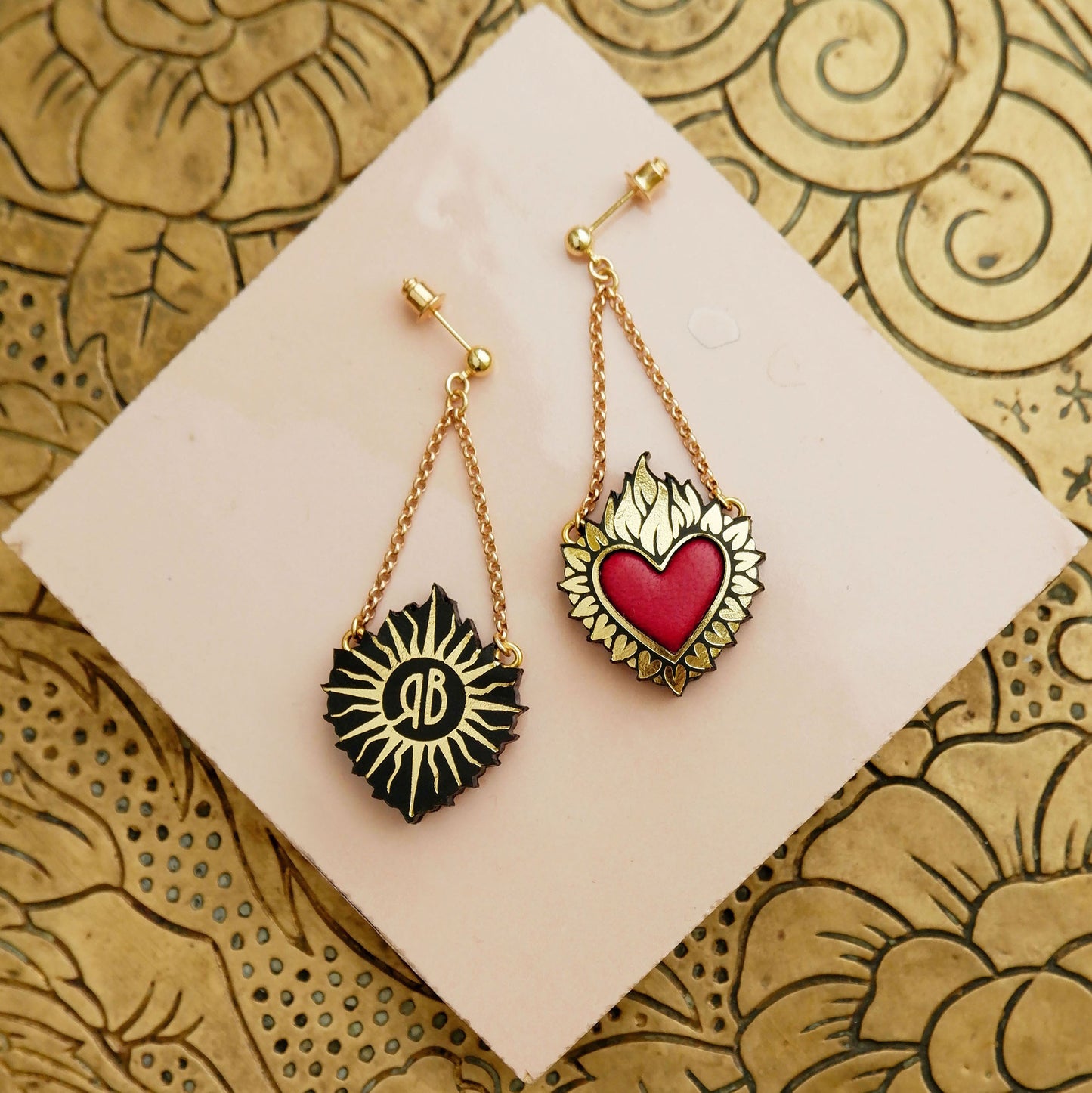 FLAMING HEART . pendant earrings