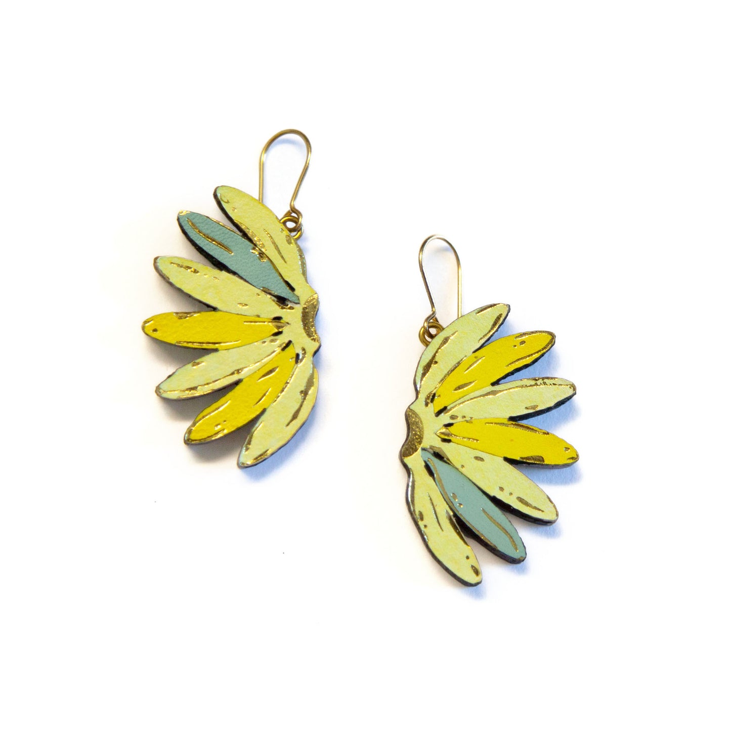 yellow leather banana earrings, blue banana