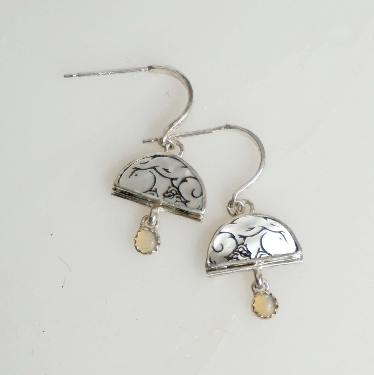 *RTS* BOMBELLI . BABY . Half Moon Jewel Drop Earrings . Silver / Golden Opal