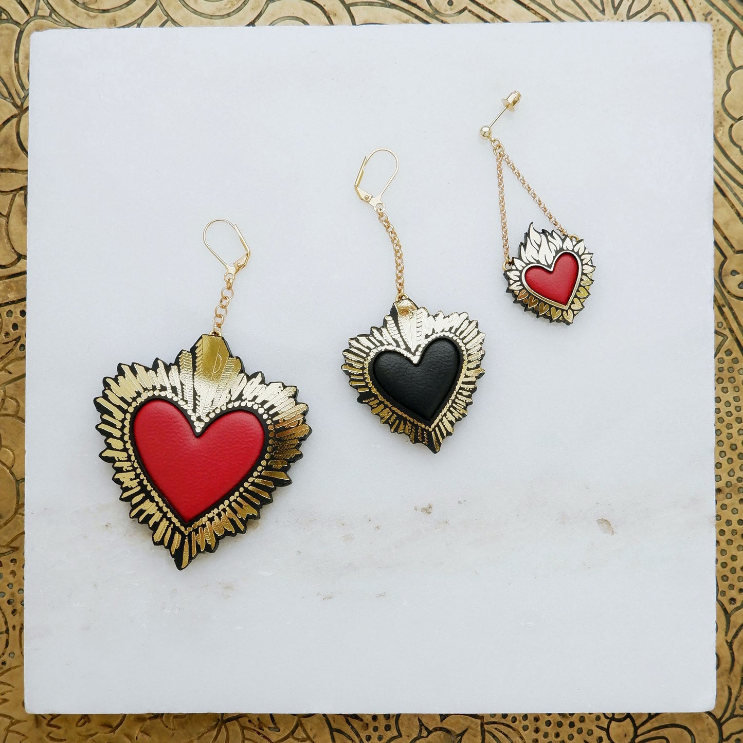 FLAMING HEART  . pendant earrings