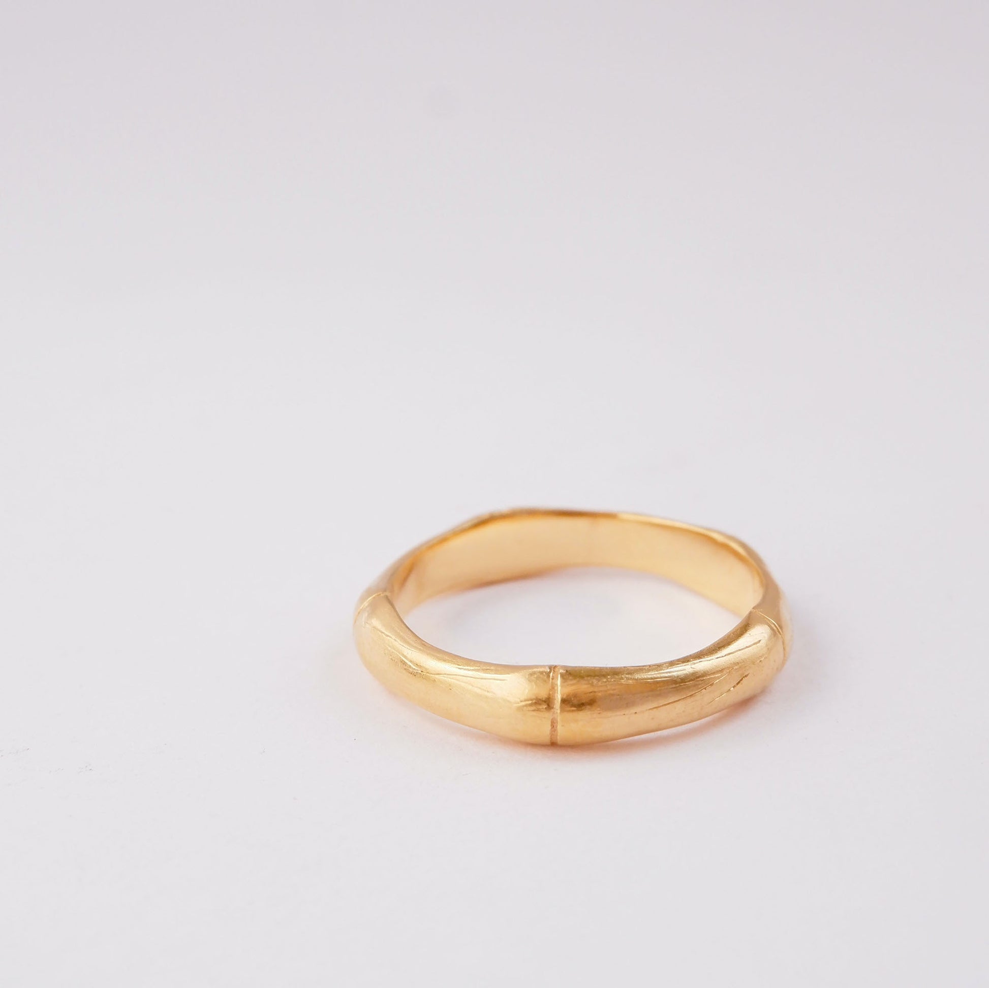 chunky Gold Vermeil bamboo style stacking ring, on white background