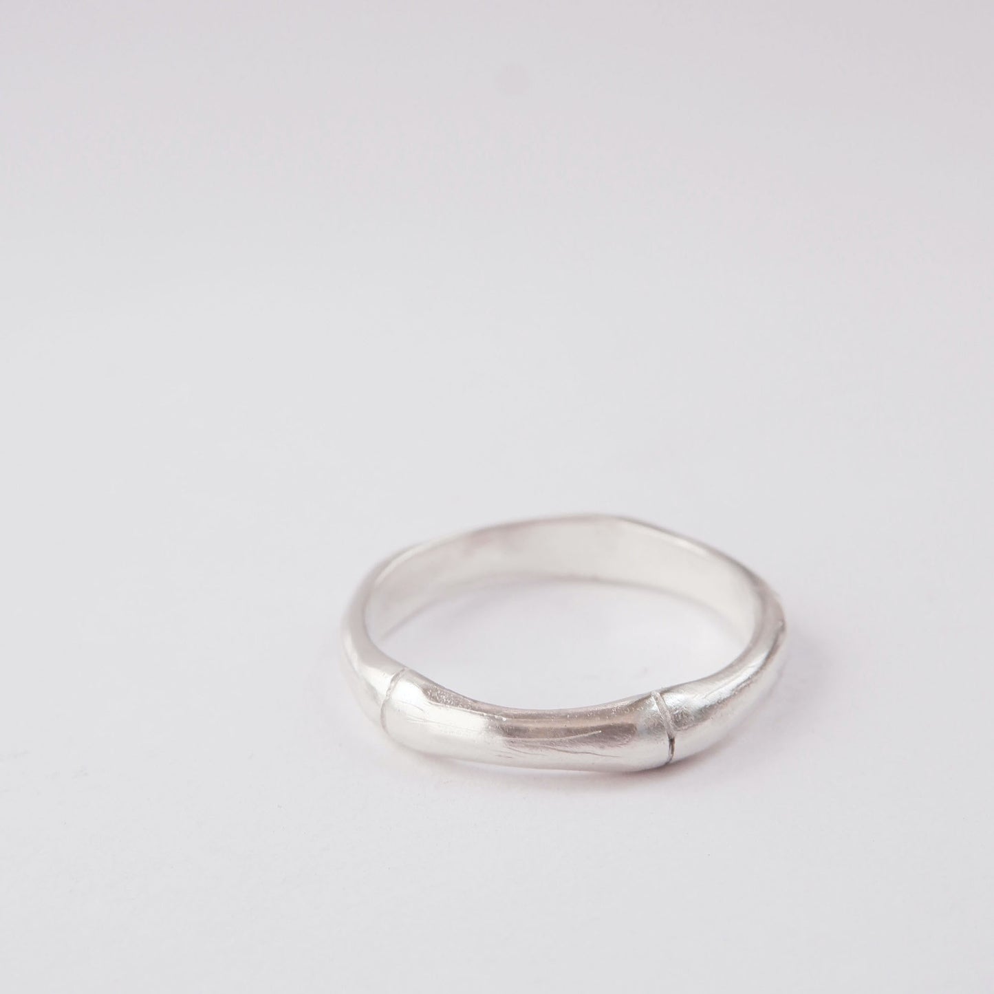 chunky sterling silver bamboo style stacking ring, on white background
