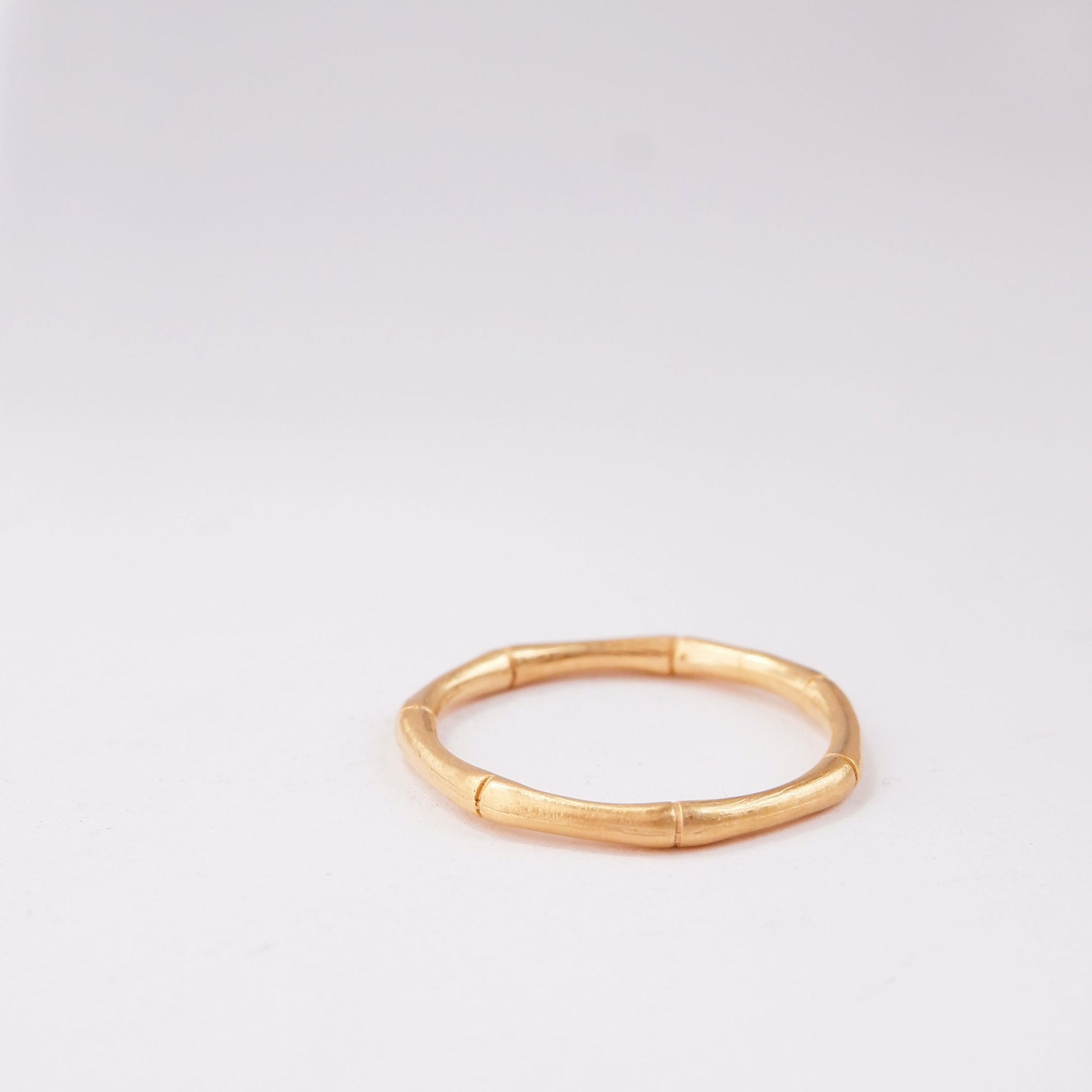 fine Gold Vermeil bamboo style stacking ring, on white background