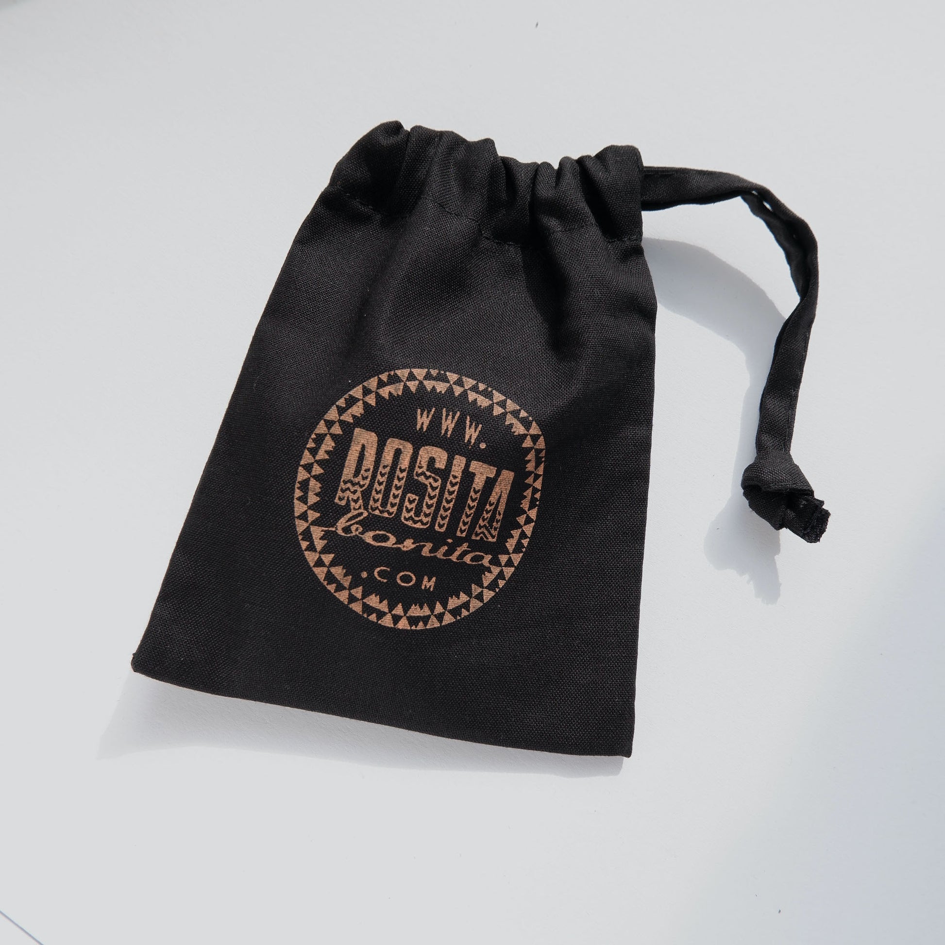 black cotton pouch with Rosita Bonita logo