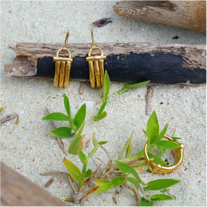 Gold Vermeil Bamboo Hoops, handmade, beach still life