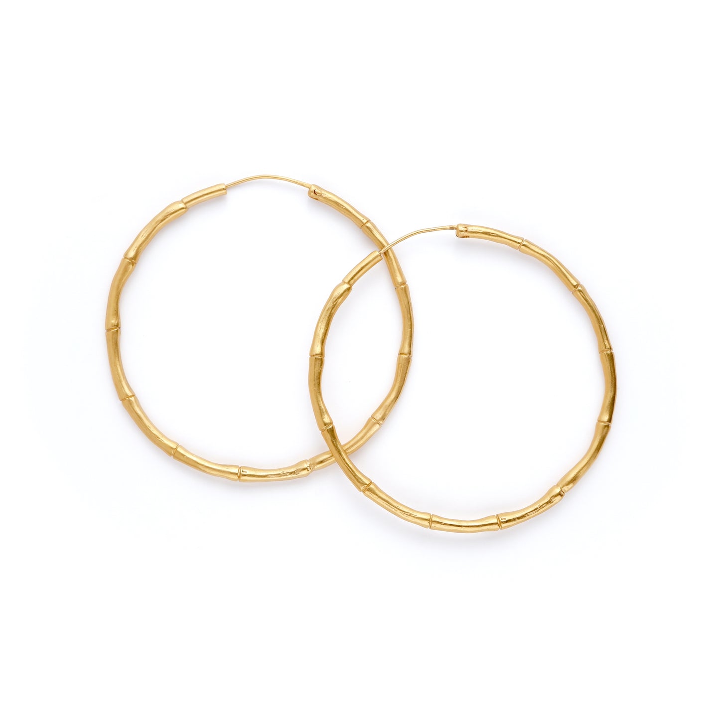 gold Vermeil Bamboo Hoops large size, solid silver hula hoops