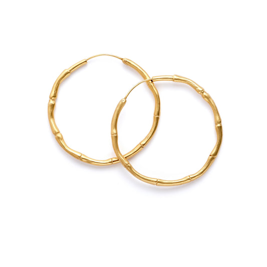 gold Vermeil Bamboo Hoops medium size, solid silver hula hoops