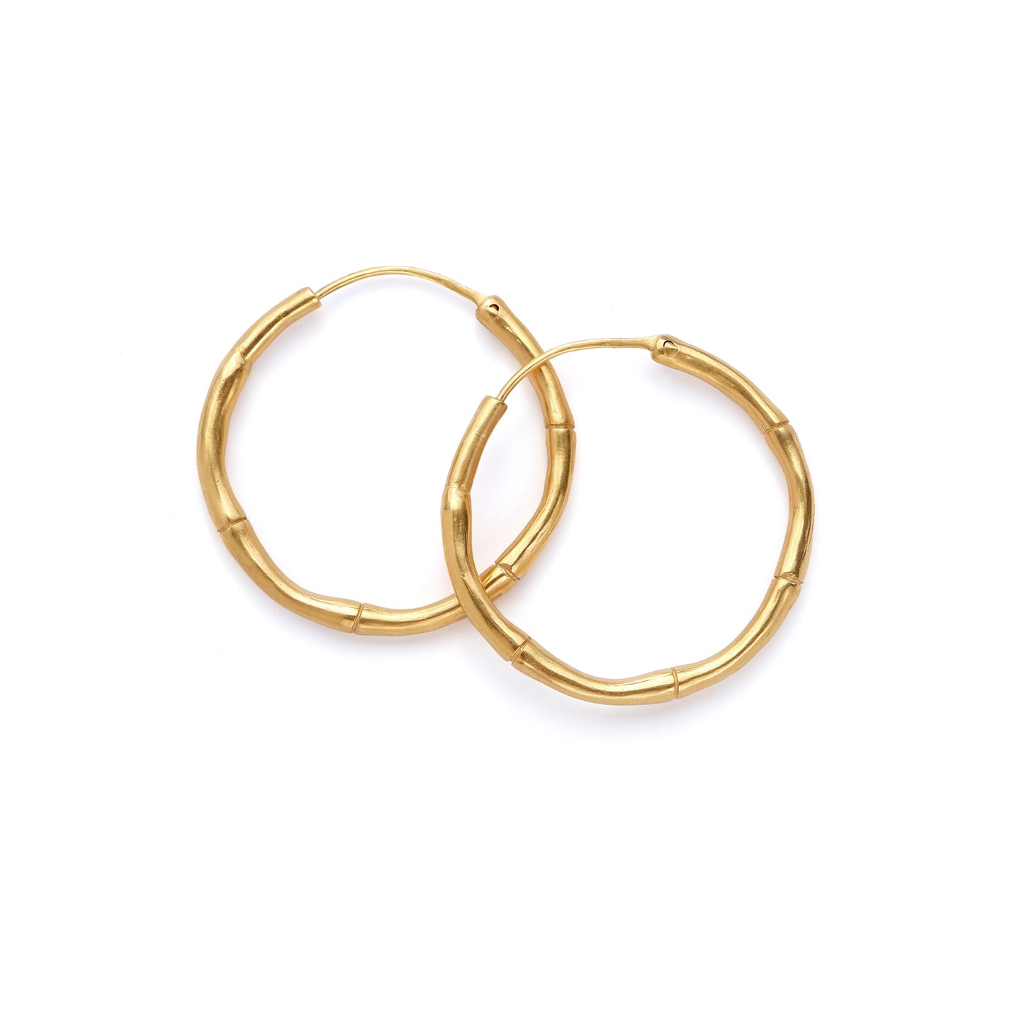 gold Vermeil Bamboo Hoops small size, solid silver hula hoops