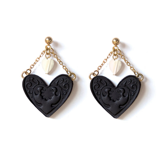 SWEET BLACK HEART .  earrings